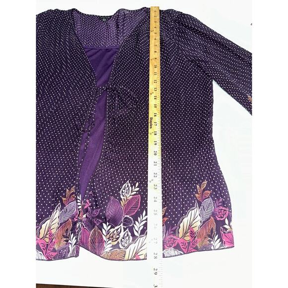 Vintage PIANO Women’s Blouse Front tie closure Bell sleeves Purple 2X Whimsygoth - Picture 11 of 11